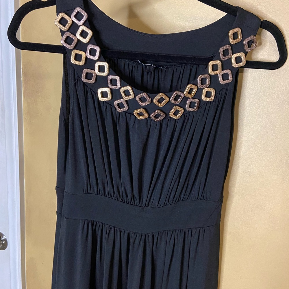 Black Maxi Dress with Gold Geometric Embelishments